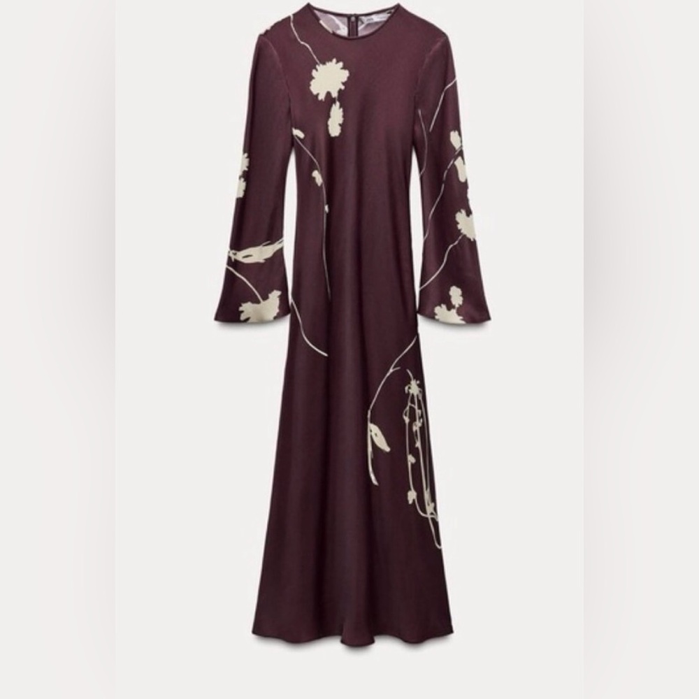 Women's Plum Floral Long-Sleeve Maxi Dress
